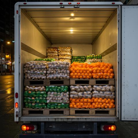 camion de livraison ouvert sur la rue
